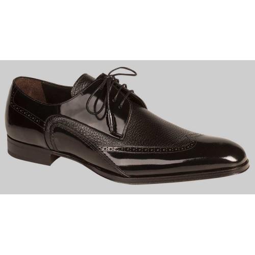 Mezlan "Freeport" Black Genuine Burnished Calfskin / Soft Deerskin Leather Oxford Shoes 16423.